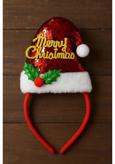 Yılbaşı Yeni Yıl Partisi Işıltılı Pul Şapkalı Kırmızı Noel Taç Merry Christmas Parti Aksesuarı