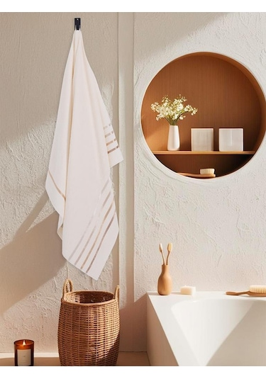 Banyo Havlusu Tekli Pamuk Bale Krem