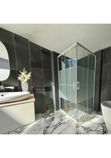 Durul Duşakabin Kare Beyaz Çizgi Ortası Buzlu 5mm H:190 Beyaz