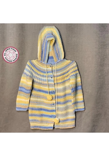 Uretti - Tuğba 9352 - El Örgüsü Kapüşonlu Renkli Erkek Çocuk Hırka - 5 Yaş Çok Renkli