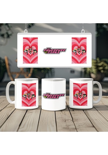 Powerpuff Girls Kalpli Pembe Desenli Kupa Bardak - Kız Gücü Temalı Hediye - 3lü Grup Beyaz
