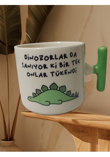 Espirili Çift Taraf Yazılı Kupa Bardak Yeşil T