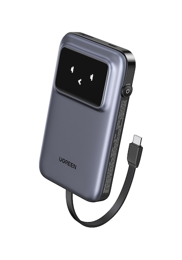 Ugreen Uno Dahili Kablolu 10.000 Mah 30w Hızlı Şarj Powerbank, Siyah, 35603b Gri