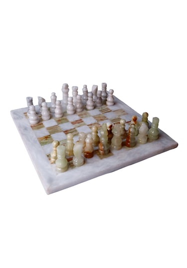 12 İnç El Yapımı Oniks Doğal Taş Satranç Takımı - Şık Hediyelik