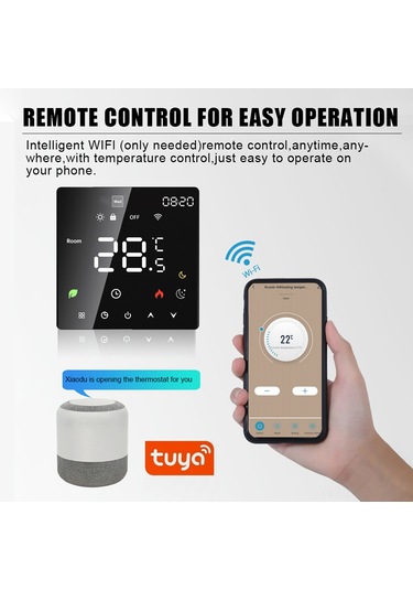 Hfambition Siyah Akıllı Su Isıtma Termostati - Wifi & Tuya Uygulaması, Ses Kontrolü, Dokunmatik Renkli Ekran, Manuel/otomatik Mod, Ip20 3a