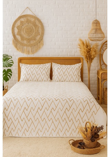 Maria Çift Kişilik Kortlu Kapitone Yatak Örtüsü Takımı 3 Parça Uyku Seti Bej-krem Bej - Krem