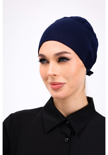 Kaymayan Silikonlu Dikişsiz Bone Lacivert - Kaymaz Kadın Tesettür Bağlamalı İç Bone Lacivert