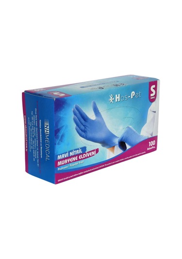 HAS-PET MAVİ NİTRİL ELDİVEN S BEDEN 100 PAKET 20 KOLİ 2000 ADET