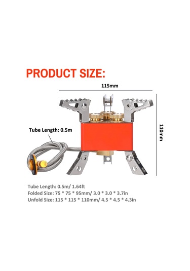 Xindoker Portatif Katlanabilir 3 Ayağlı Kamp Gaz Sobası - 6800w Yüksek Güç, Ayarlanabilir Valf, Turuncu Turuncu