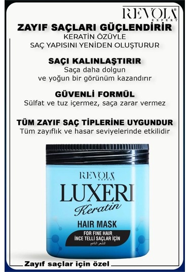 Revola Luxeri İnce Telli Saçlar İçin Tuzsuz Saç Maskesi 500 Ml Keratin