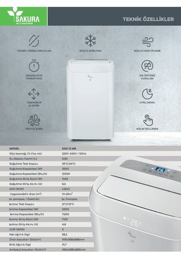 Sakura SAC 12 MB 12000 BTU Mobil Klima