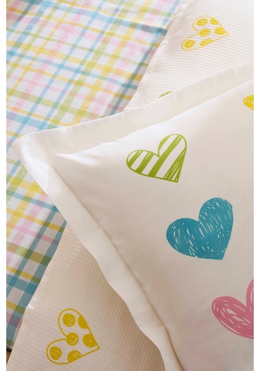 Karaca Home Young Color Heartz %100 Pamuk Tek Kişilik Pike Takımı Beyaz