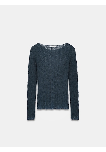 Dilvin 32764 Kayık Yaka Dantel Top-indigo İndigo