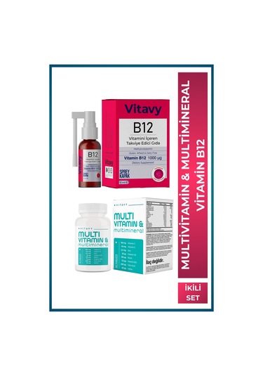 Vitavy B12 Vitamini Sprey 10 ML 75 Puff + Multivitamin & Multimineral 30 Tablet