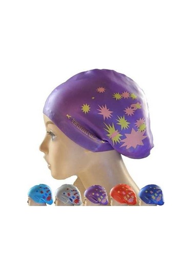 Dm Uzun Saçlar İçin Baskılı Silikon Yüzme Bone, Suya Dayanıklı - Tek Kırmızı Kırmızı