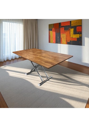 Ortadan Açılır Akıllı Masa Üst Mdf Ceviz Alt Ayak Krom