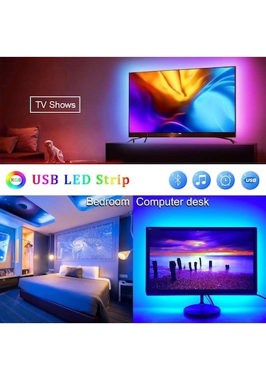 Usb'li Şerit Led İşıklar Bluetooth Rgb 5050 2835 5v Rgb Diyot Bant 24keys Bt 5050&3m
