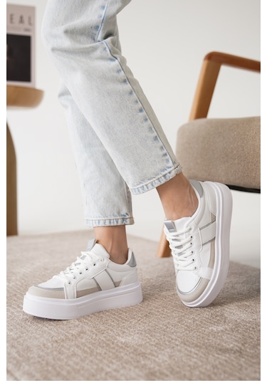 Garantili D2501 Günlük Ortopedik Kadın Sneaker Spor Ayakkabı Gümüş