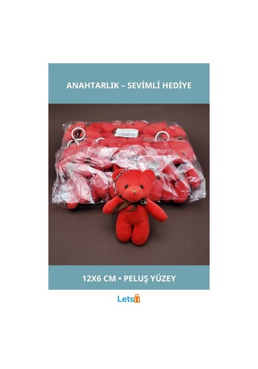 Sevimli Peluş Ayıcık Anahtarlık Kırmızı 12x6 Cm Çok Renkli