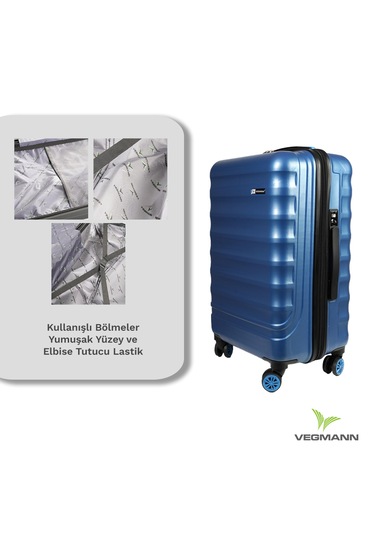 Vegmann Tartılı Scadel Mavi Orta Boy Valiz Mavi