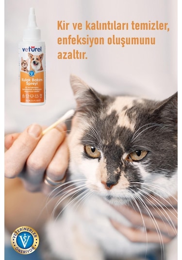 Veturel Kedi Kulak Temizleme Solüsyonu Kir Enfeksiyon Kaşıntı Koku Önleyici Bakım 3 x 100 ML