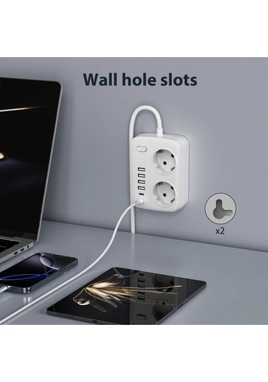 Motion003 8i 1 Arada Kompakt Kup Guc Seridi Beyaz 10 Ft Asiri Gerilim Korumasi 2 Ac Priz 4 Usb Port 2 Type C Port Ab Fis