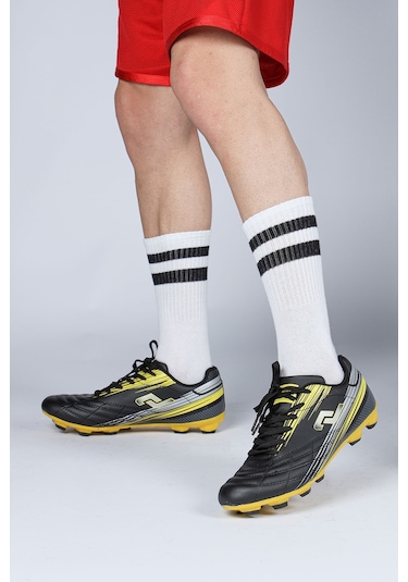 Jump 28593 Siyah - Neon Sarı Çim Halı Saha Krampon Futbol Ayakkabısı Beyaz - Siyah