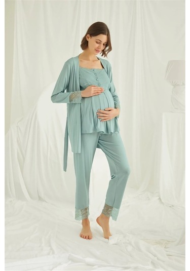 Monamise 18468 Hamile Lohusa Sabahlıklı Pijama Takımı -yeşil
