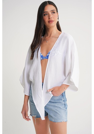 4723 Kadın Önü Bağlamalı Bolero Bluz Ekru Ekru