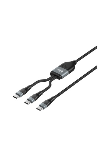 Duo Power 100W Çift Uçlu Type-C To Type-C + Type-C Şarj Kablosu Örgü Tasarım 1.2 Metre Siyah