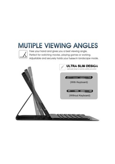 Honor Pad X8 / X8 Lite 10.1 Uyumlu Bluetooth Özellikli Standlı Kalem Bölmeli Klavyeli Kılıf