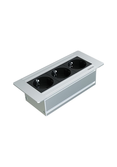 Metalline® Flat-line Kapaksız Gömme Masaüstü Priz Kutusu - Eloksa