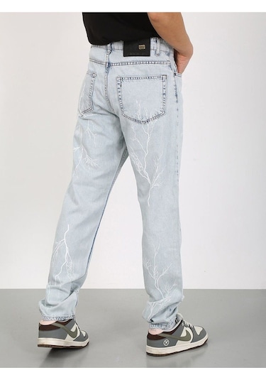 Baggy Önlü Arkalı Şimşek Desenli Buz Mavi Jean-buz Mavi - 33 Buz Mavi