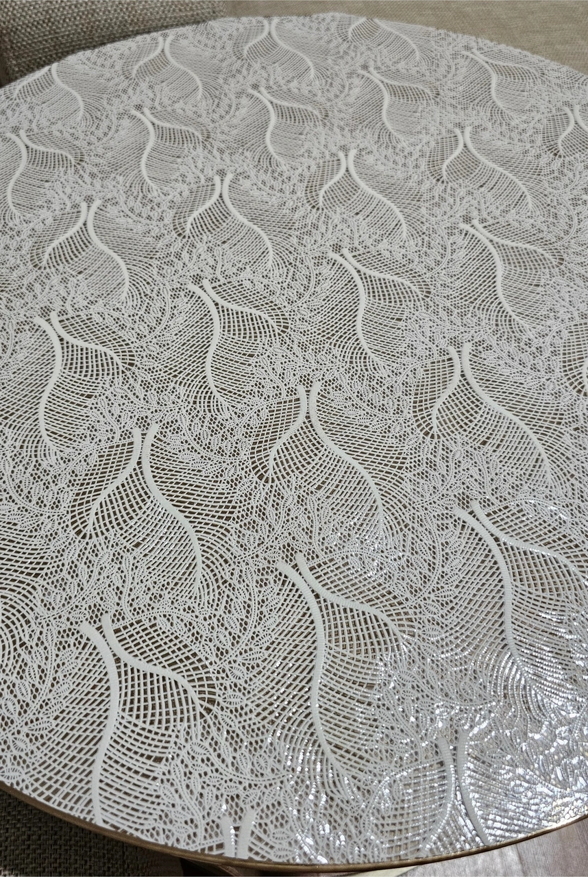 Rona Home Yuvarlak Orta Sehpa Masa Örtüsü Hasır Lüks Pvc Silinebilir, Çiçek Desenli, Şeffaf Bej Krem