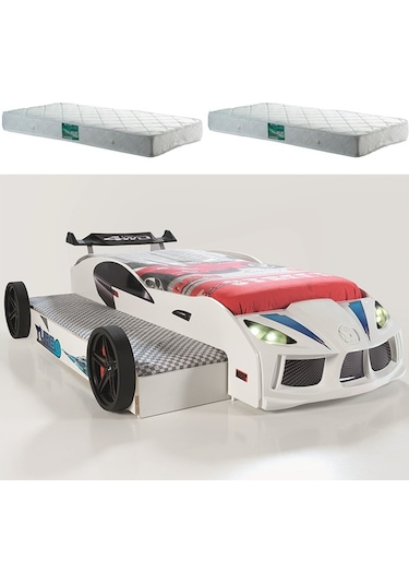 Setaymobilya Yavrulu Arabalı Yatak + 2 Adet Ortopedik Yatak Beyaz