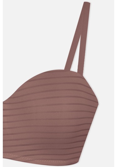 Kadın Dolgusuz Transparan Çizgili Toparlayıcı Straplez Sütyen Kahverengi