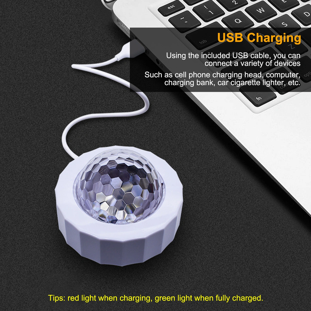 Folinda 3w 5v Usb Şarjlı Otomobil Stroboskop Işığı - Ses Kontrollü, 300mah Pil, Manyetik Montaj, Dinamik Renk Efektleri Beyaz