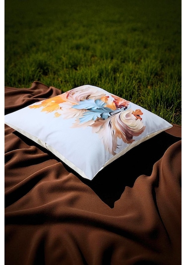 Sonbahar Esintisi Dijital Baskılı Kırlent Kılıfı - 40x40 Cm Ekru