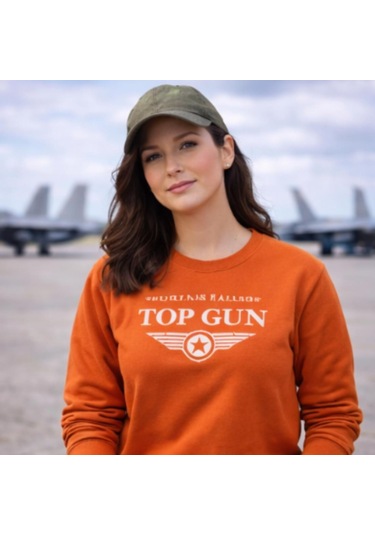 Top Gun Baskılı Sweat Turuncu Turuncu