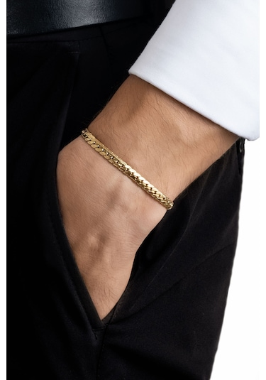 So Chic Örgü Model Sarı Kaplama Çelik Erkek Bileklik Sarı