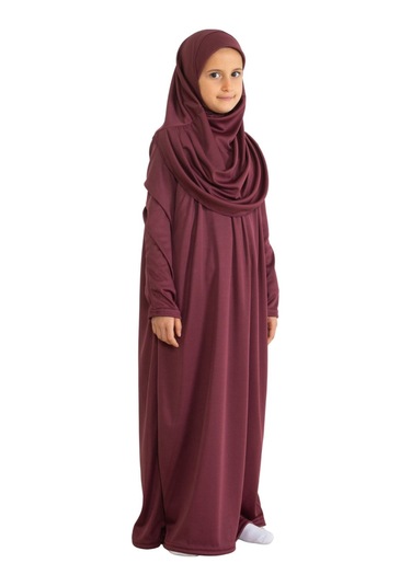 İki Parça Çocuk Elbisesi Seti Eşarp İle Takım Vişne