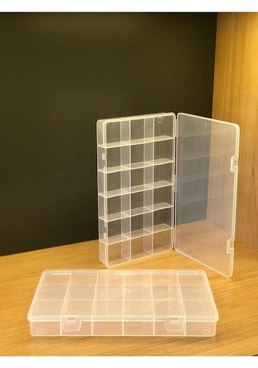 Bayev 2 Adet Şeffaf 18 Bölmeli Takı Kutusu Kuyumcu Toka Yüzük Saklama Box Balıkçı Malzeme Kutusu