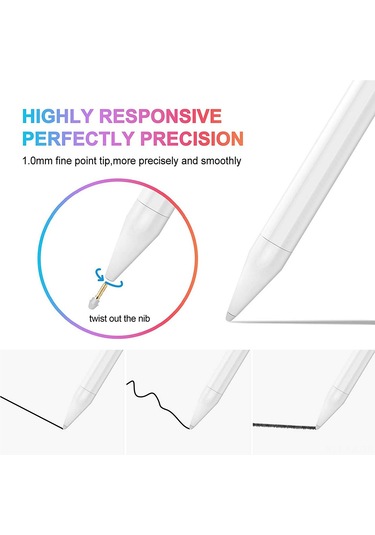 Gajeena Beyaz Aktif Kapasitif Kalem, İpad 2018-2021 Uyumlu, Dokunmatik Hassas, Yanlış Dokunmayı Engeller, El Yazısı Desteği
