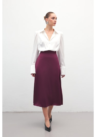 Sateen Midi Boy Saten Etek - Mürdüm-136725 Mürdüm