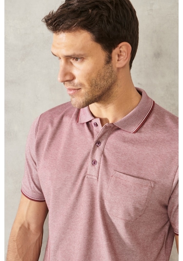 Ac&Co / Altınyıldız Classics 465126505 Polo Yaka Cepli Regular Fit Bol Kesim Düz Tişört Kırmızı