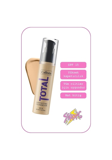 Callista Total Perfecting Spf 15 Yoğun Kapatıcı Mat Bitişli Fondöten - 200 Beige - Çok Açık