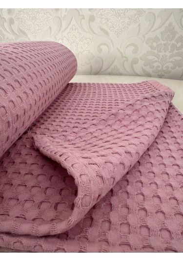 Premium %100 Pamuk Tek Kişilik Yazlık Pike, Yatak Örtüsü, Terletmez Kumaş Pudra Renk 160x240cm Pudra