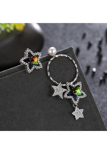 Kadınlar İçin 925 Gümüş Düzensiz Küpe Büyük Hoop Star Bırak Ve Amp Renkli Kristal Düğün Takı İle Yıldız Saplama Küpe Saplama Küpe Altın