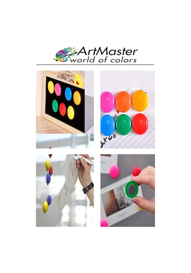 Pano Düğmesi Mıknatısı Renkli 10 Lu 1 Paket Buzdolabı Dekorasyon Manyetik Yuvarlak Mıknatıs Hobi Etkinlik Plastik Kaplı