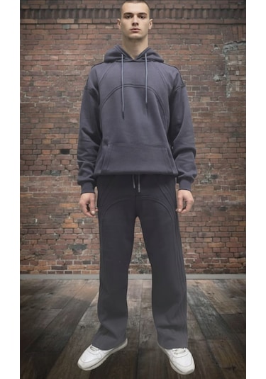 Black Steel Oversize Kalıp Pamuklu Erkek Eşofman Takımı Antrasit